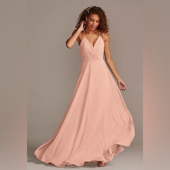 David’s Bridal Spaghetti Strap Full Skirt Petal Bridesmaids Dress Size 10 - Picture 3 of 10